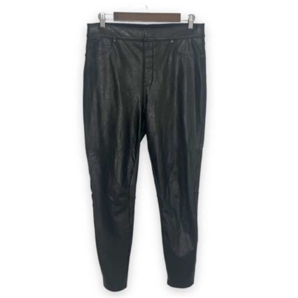 Spanx Dark Brown Pull On Faux Leather Ankle Skinny Pants Mob‎ Wife Size 6